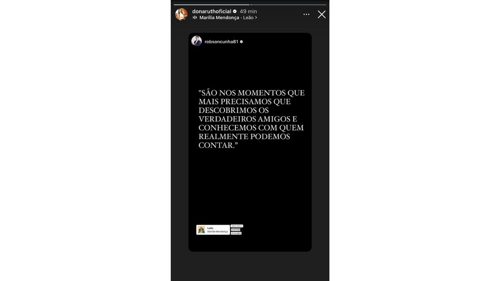 Dona Ruth, mãe de Marília Mendonça, fez uma postagem misteriosa — Foto: Reprodução/Instagram