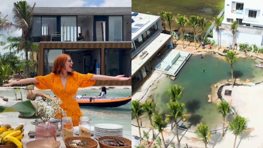 Influenciadora constrói praia em casa