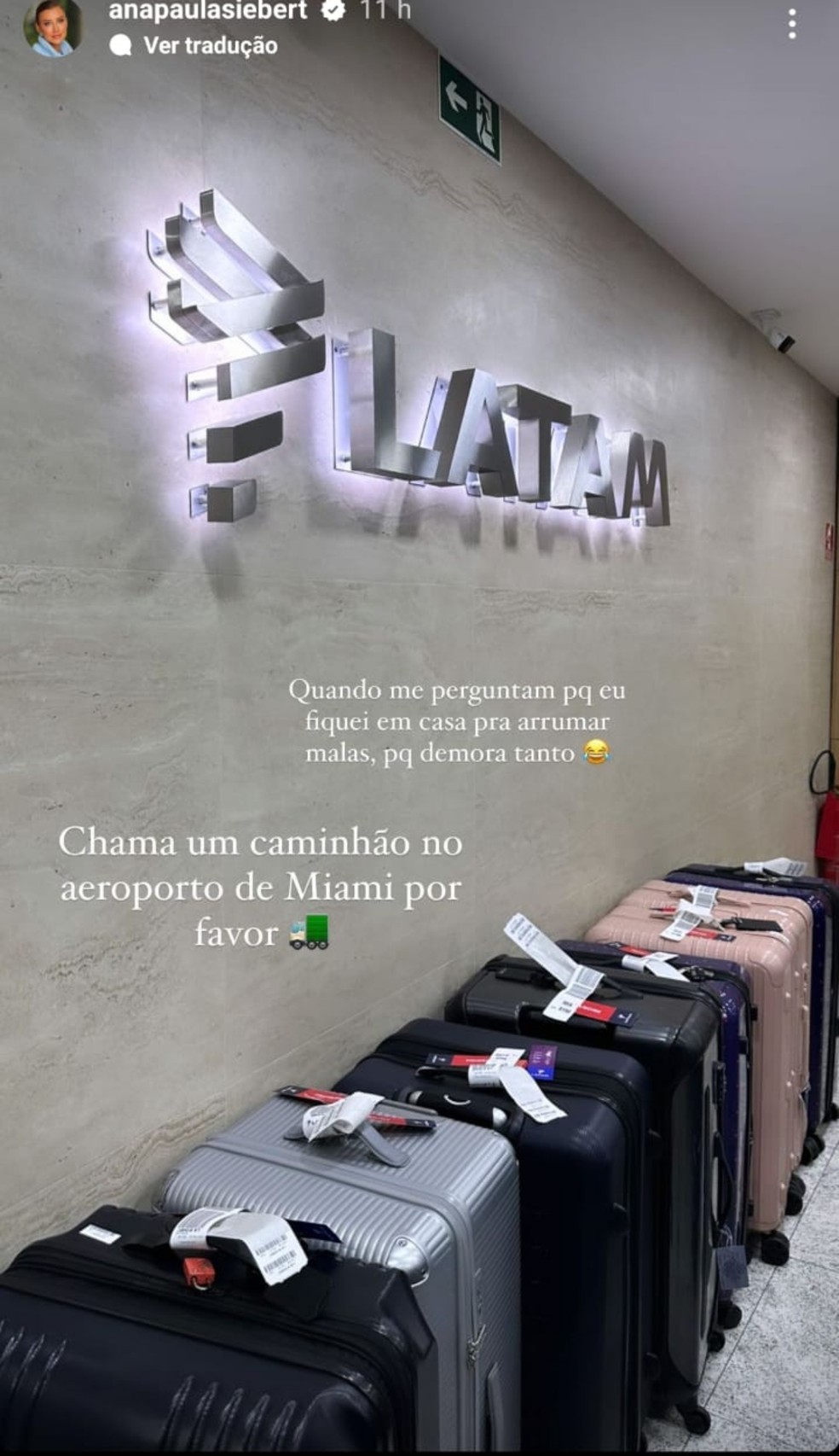 Ana Paula Siebert brincou sobre quantidade de malas levadas em viagem com a filha — Foto: Reprodução Instagram