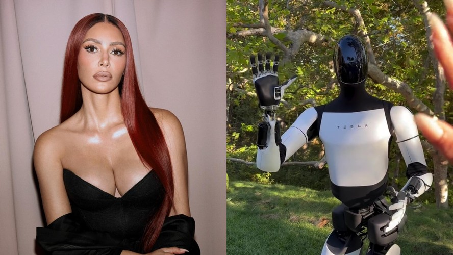 Kim Kardashian interage com robô humanoide da empresa de Elon Musk