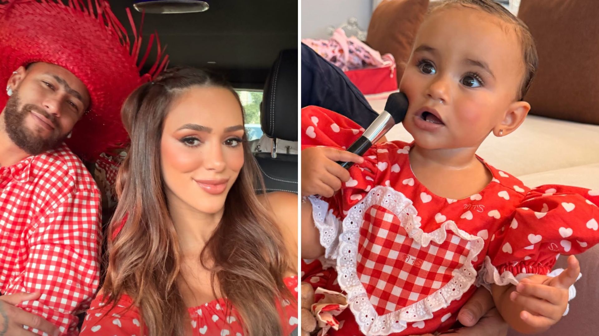 Neymar e Bruna Biancardi celebram festa junina em agosto com a filha mel