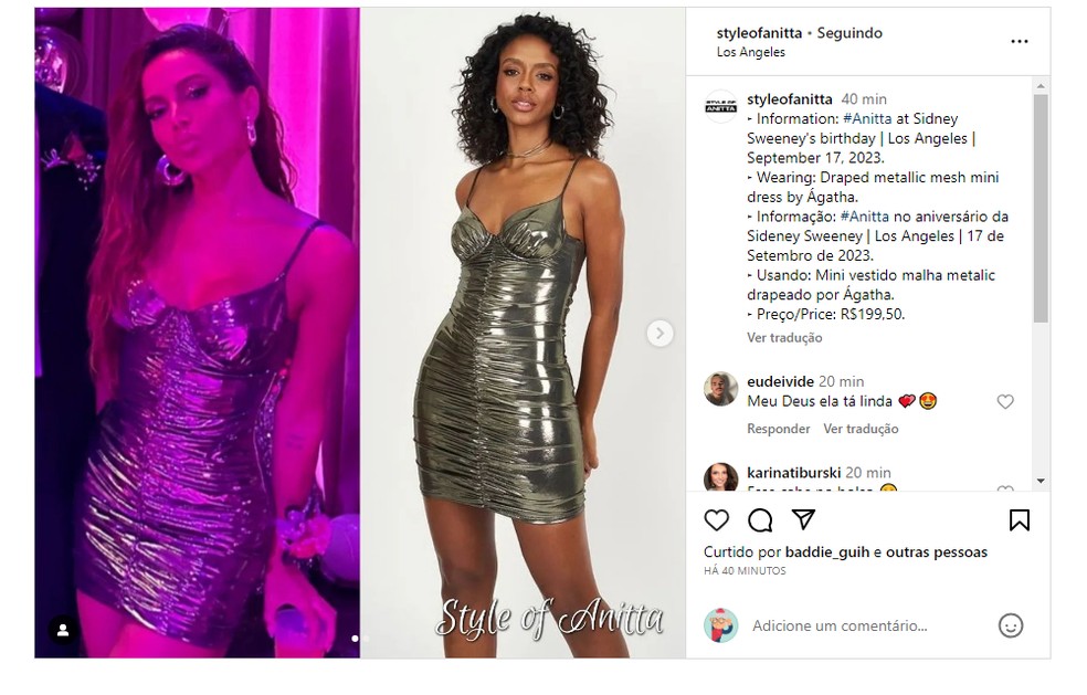 Anitta usa vestido de R$199 para celebrar aniversário de Sidney Sweeney — Foto: Reprodução / Instagram