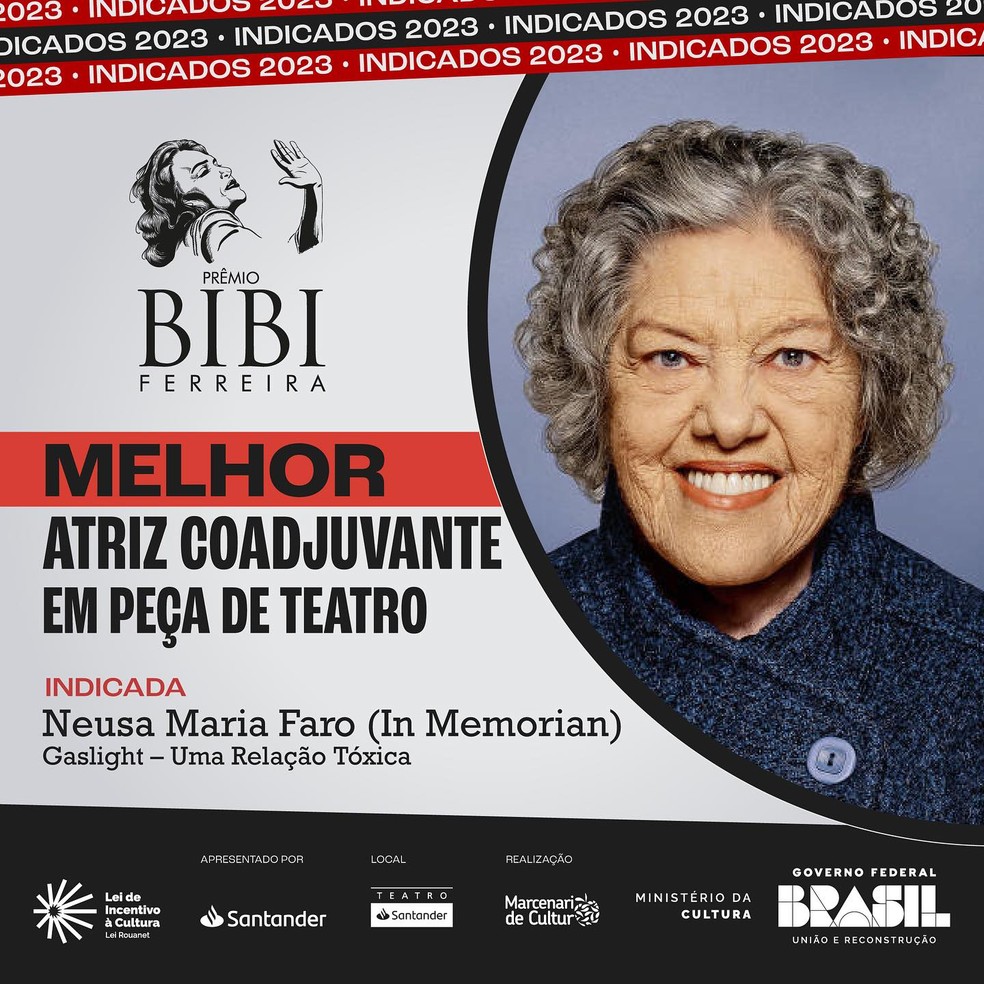 Neusa Maria Faro concorre ao Prêmio Bibi Ferreira — Foto: reprodução/instagram