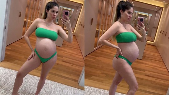 Bárbara Evans mostra barriguinha de grávida e anuncia: 'Vou passar o dia na piscina'