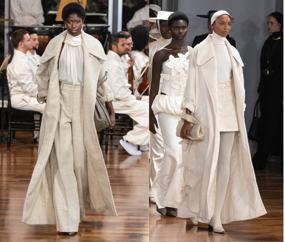 Casacos de lã longos e maixoverno desfile da Aluf no SPFW N57 — Foto: Aluf
