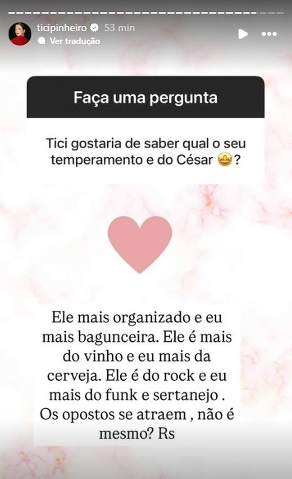Ticiane Pinheiro respondeu dúvidas sobre seu casamento com César Tralli — Foto: Reprodução/Instagram