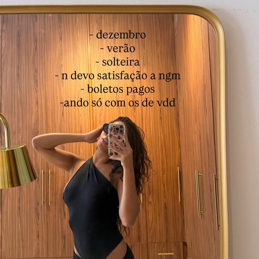 Bella Campos faz retrospectiva e se despede de 2025: ‘Solteira e não devo satisfação pra ninguém’ — Foto: Reprodução Instagram @bellacampox