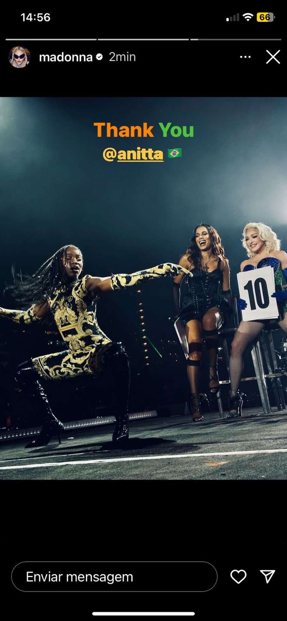 Madonna agradece Anitta por participação em show em Copacabana — Foto: Reprodução/Instagram