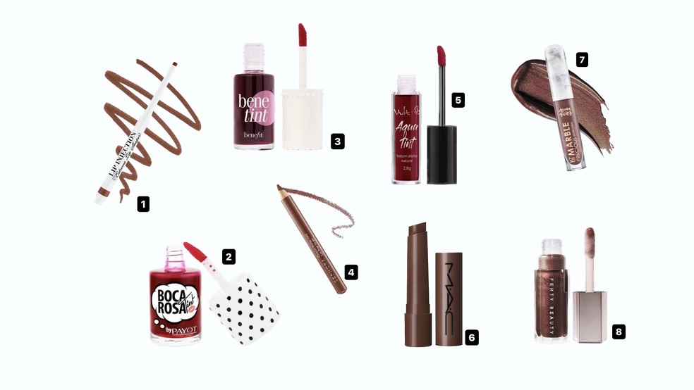 Produtos para reproduzir o 'cherry cola lips' — Foto: Divulgação