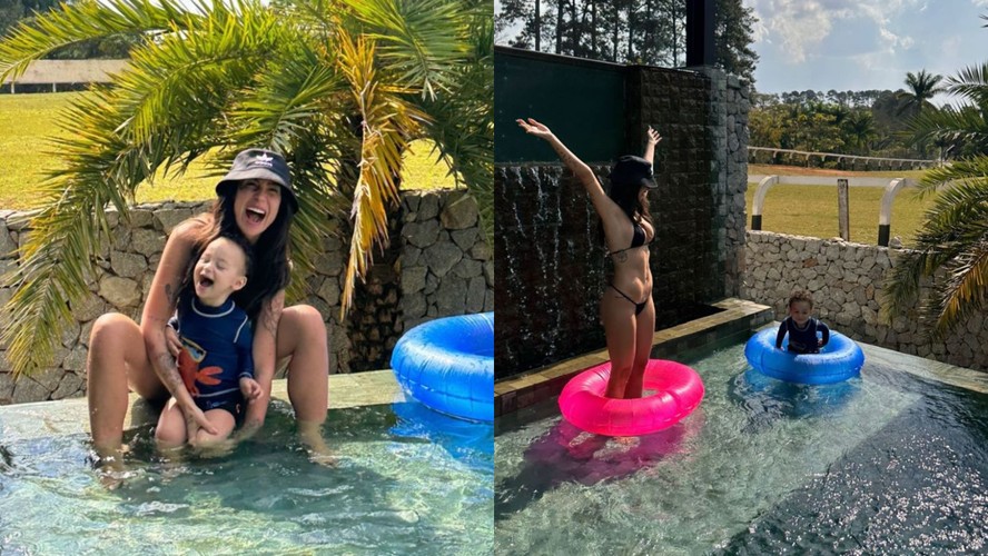 Bianca Andrade curtiu piscina com o filho