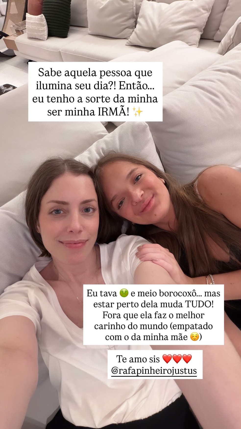 Fabiana Justus se declarou à irmã, Rafa Justus — Foto: Reprodução/Instagram