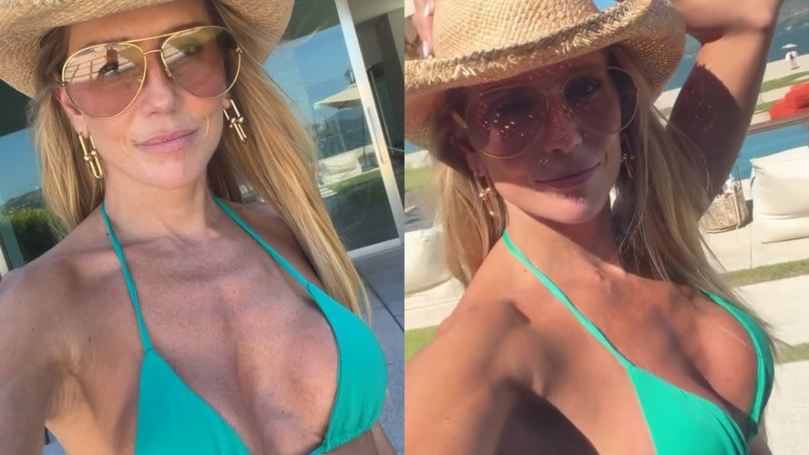 De biquíni, Deborah Secco atualiza bronzeado à beira da piscina: 'Paraíso'