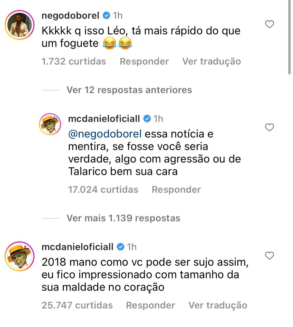 MC Daniel perde a paciência com Nego do Borel  — Foto: Reprodução/Instagram 