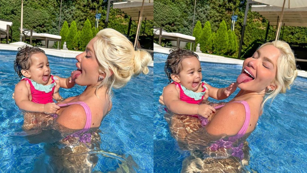 Karoline mostra momento inusitado com a filha na piscina e diverte fãs — Foto: Reprodução/Instagram