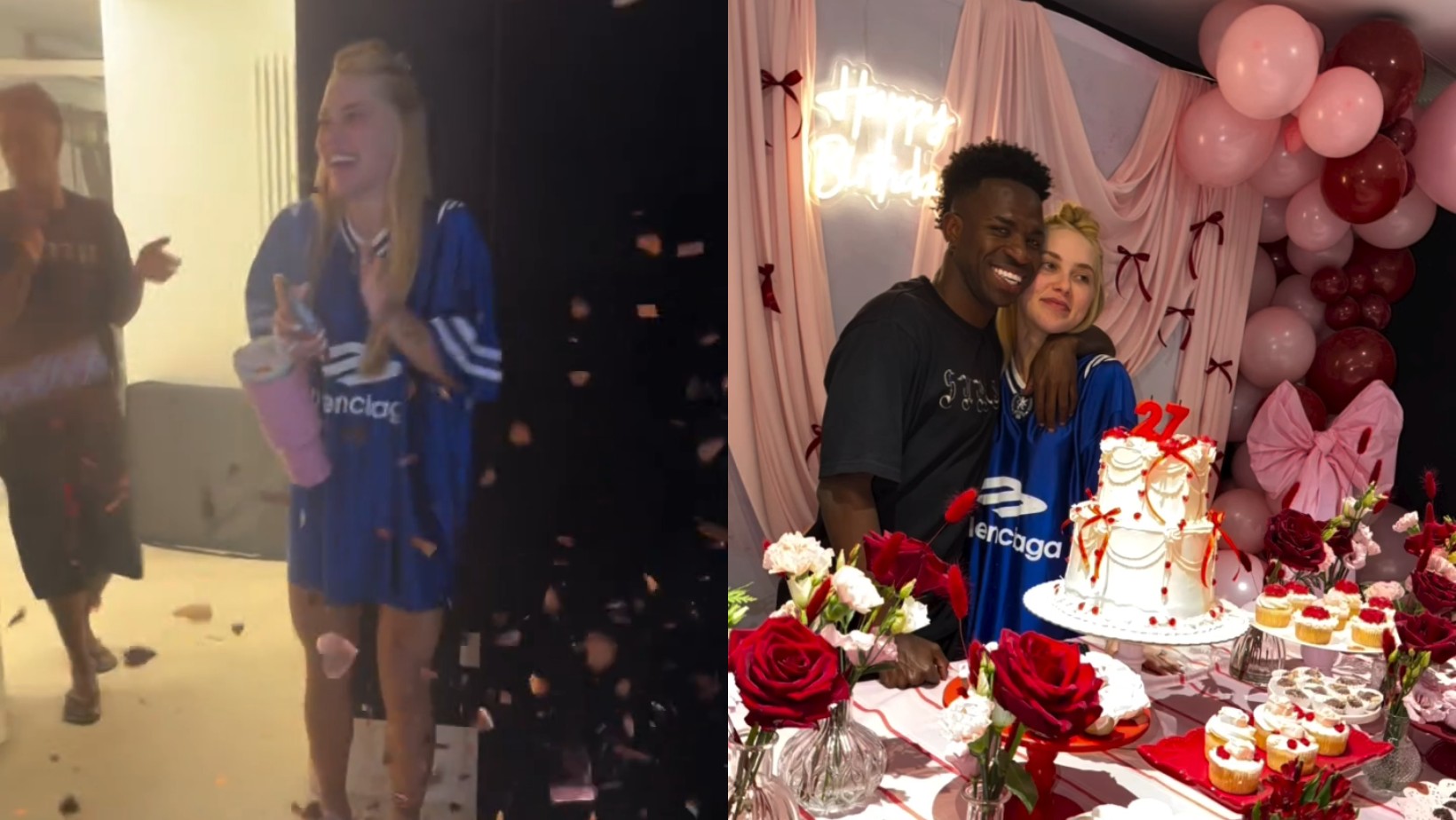 Virginia Fonseca comemora aniversário surpresa em Madri ao lado de Vini Jr.