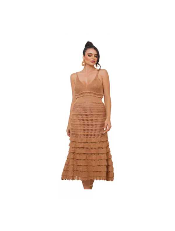 Vestido Midi de alça cor Nude Xela Malhas