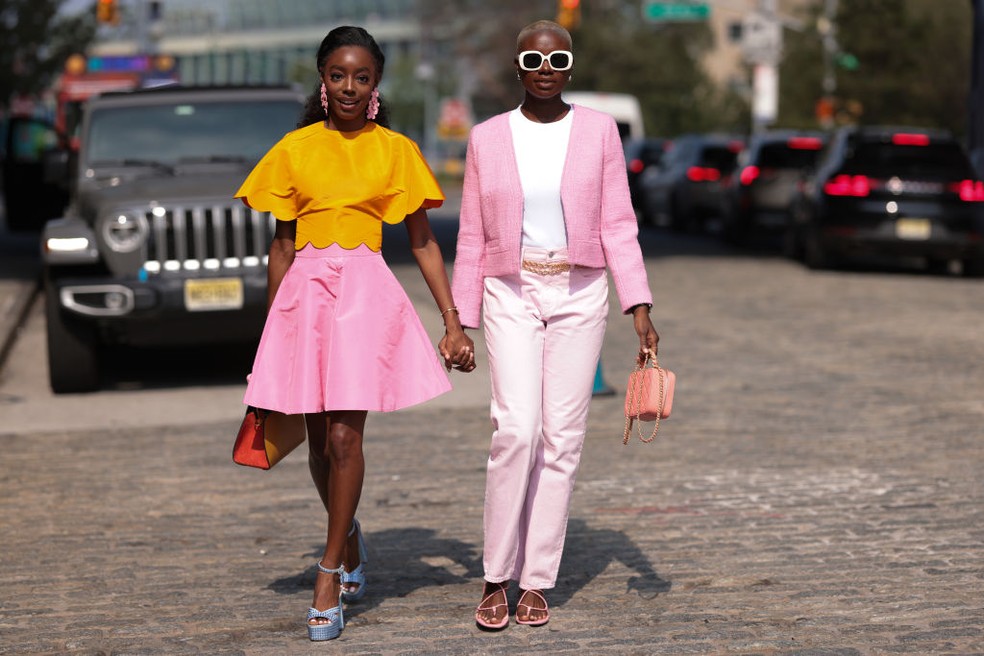 Street style na NYFW — Foto: Jeremy Moeller/Getty Images