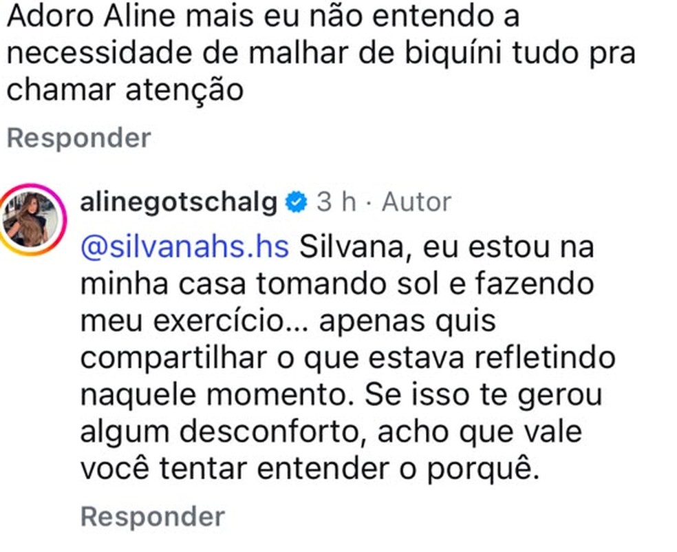 Aline Gotschalg rebate crítica por malhar de biquíni — Foto: Reprodução/ Instagram