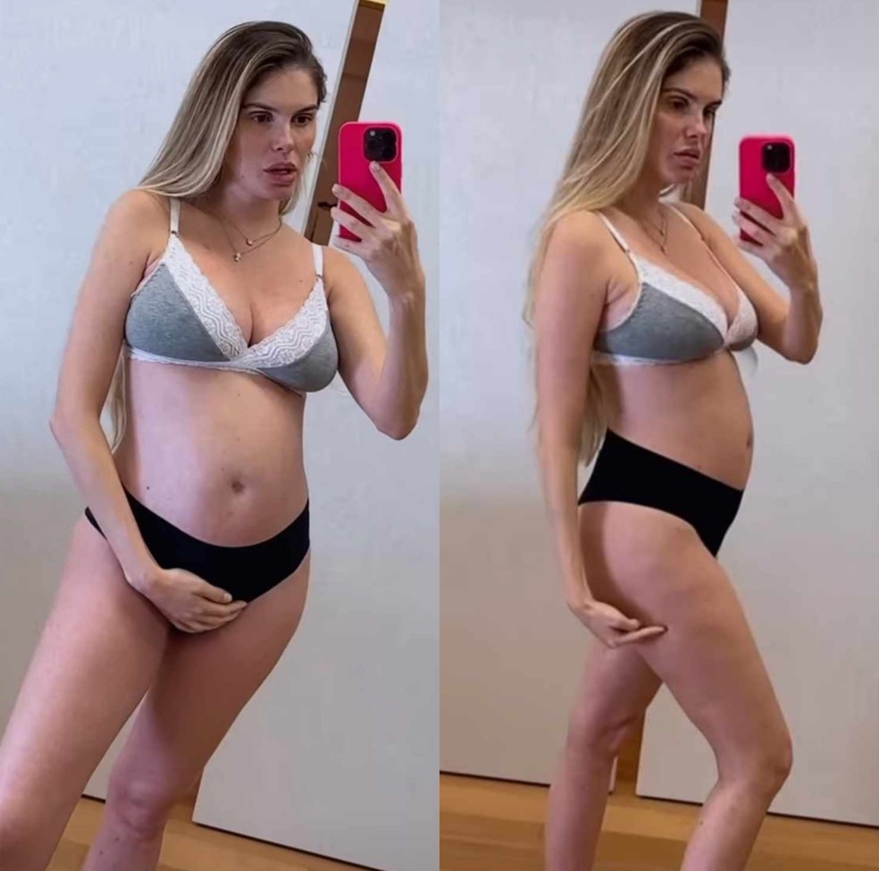 Grávida de gêmeos, Bárbara Evans exibiu em detalhes as mudanças do seu corpo — Foto: Reprodução Instagram