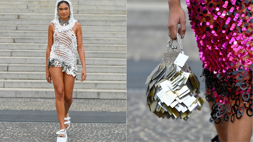 Dandara Queiroz desfila para Ponto Firme e detalhe de bolsa e vestido feitos para a coleção apresentada no SPFW N58
