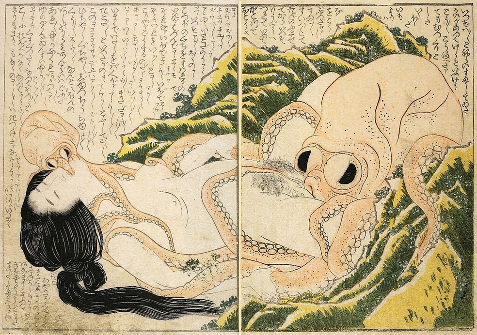 Obra O sonho da mulher do pescador (1814), de Katsushika Hokusai — Foto: Reprodução/British Museum