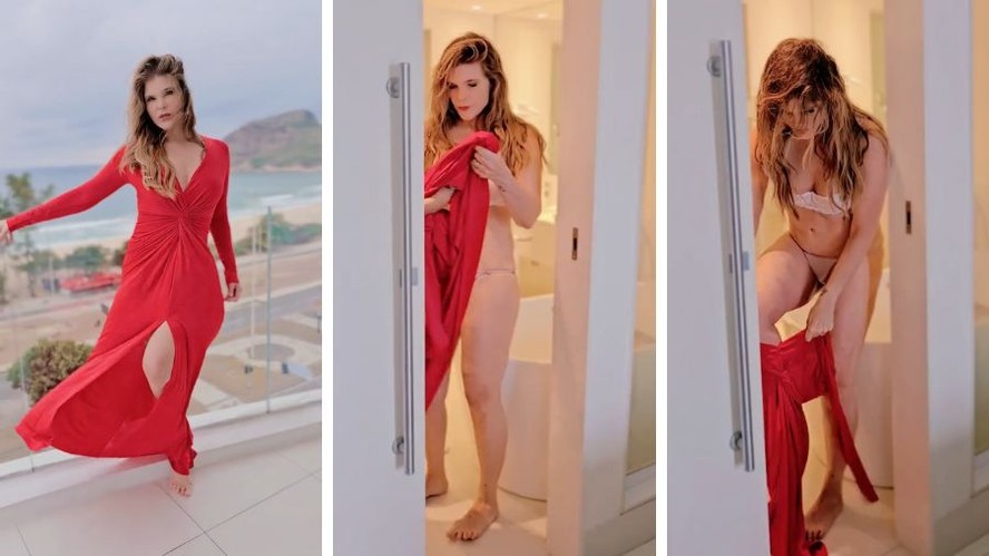 Cristiana Oliveira coloca vestido vermelho e surge deslumbrante