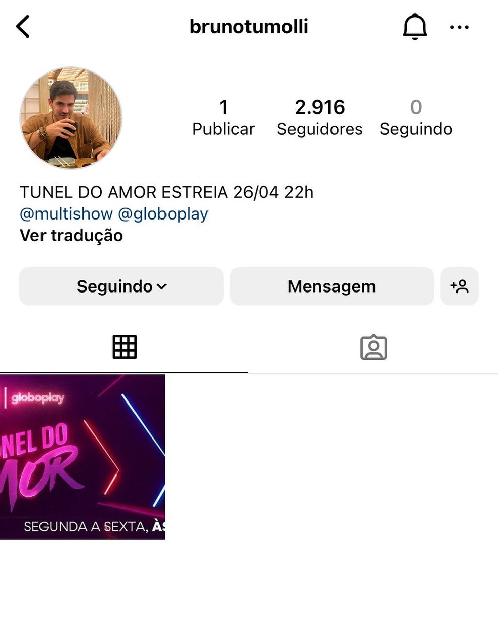 Bruno abriu um Instagram apenas para o marketin de Túnel do Amor — Foto: Reprodução / Instagram
