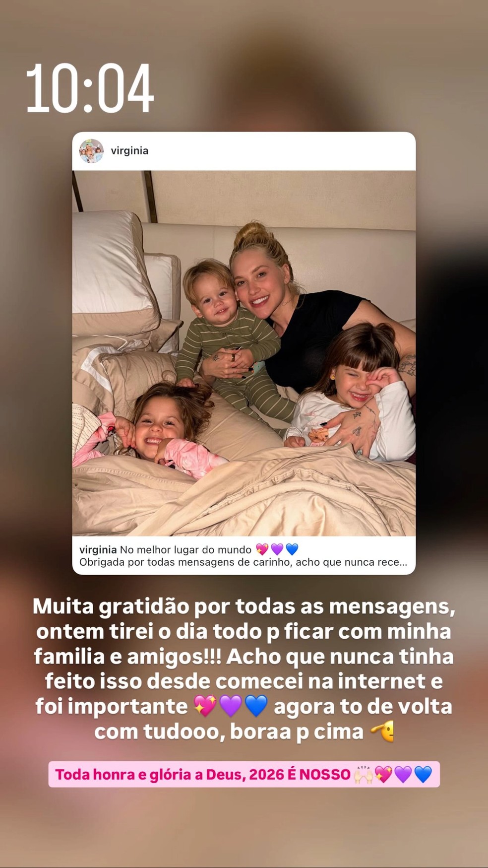 Virginia agradece apoio dos fãs e justifica sumiço das redes sociais: — Foto: Reprodução/ Divulgação