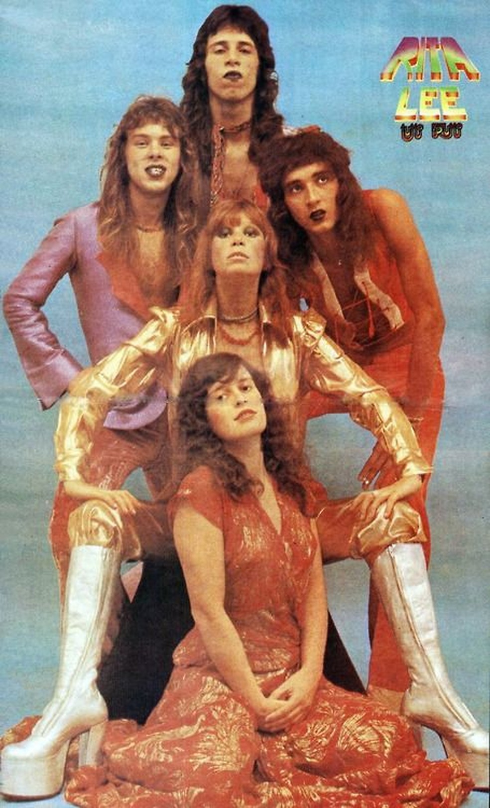  Banda Tutti Frutti e Rita Lee após sua saída dos Mutantes nos anos 70. No sentido horário: Luis Carlini, Emilson, Lee Marcucci, Rita Lee e Lucinha Turnbull — Foto: Reprodução