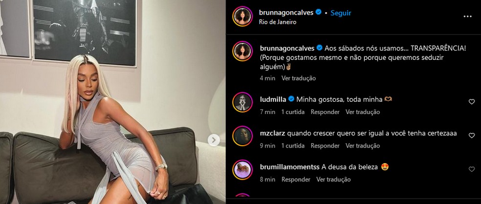 Ludmilla elogia fotos de Brunna Gon&ccedil;alves &mdash; Foto: Reprodu&ccedil;&atilde;o/Instagram