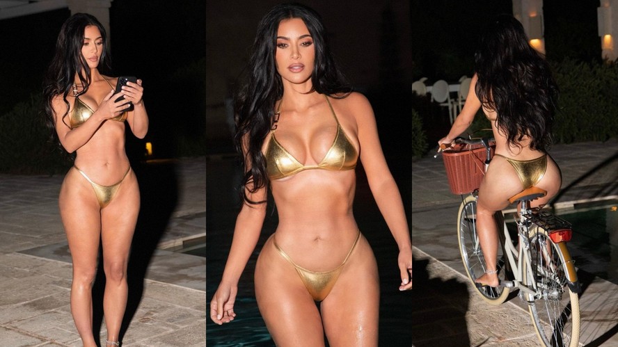 Kim Kardashian chamou atenção ao postar fotos de biquíni na web