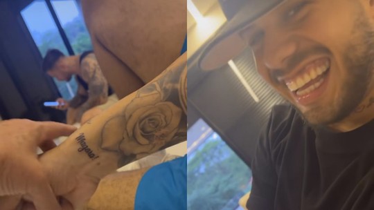 Zé Felipe homenageia mãe de Virgínia Fonseca e tatua apelido da sogra no pulso: 'Amo demais' 