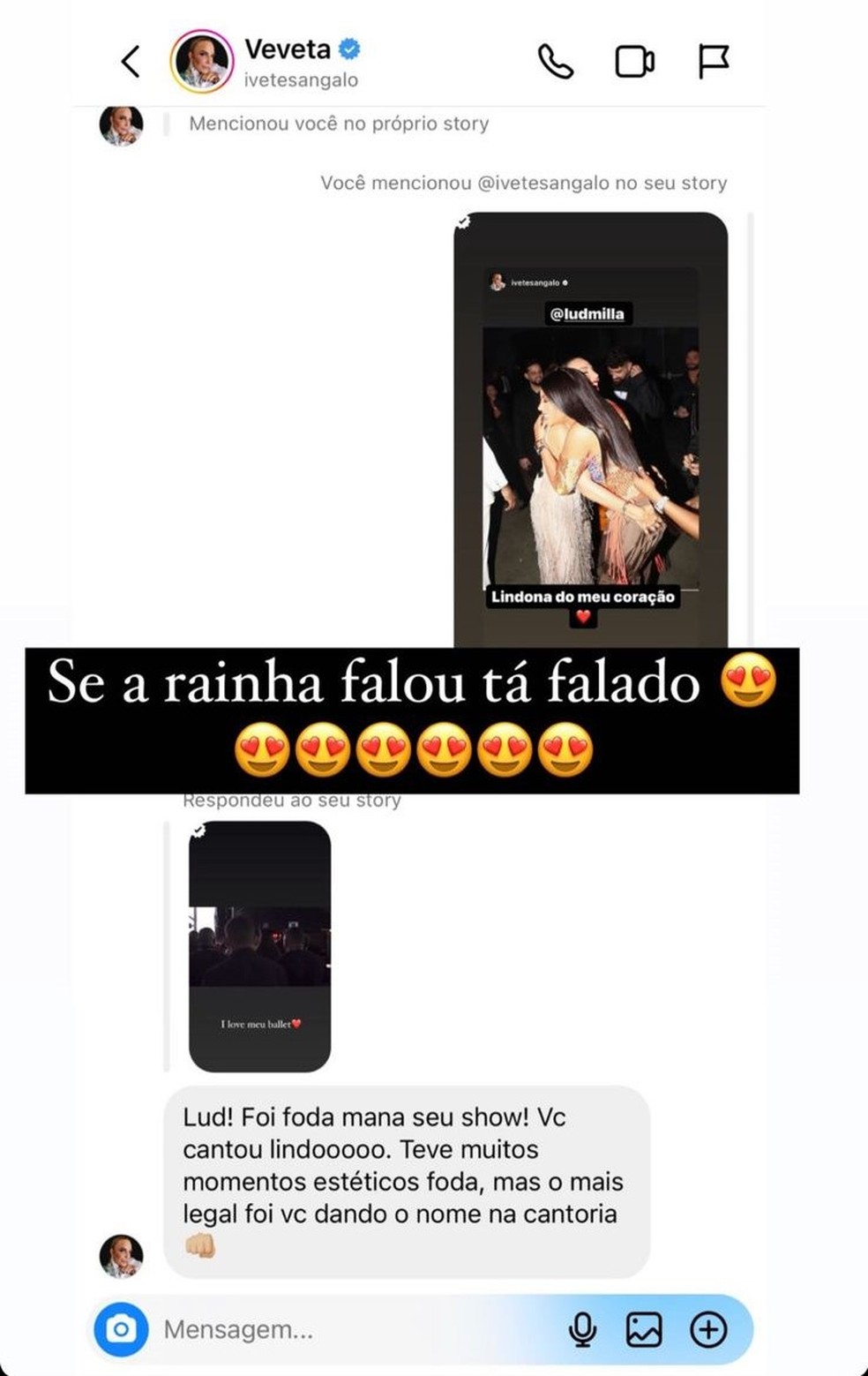 Ludmilla reage a elogio de Ivete Sangalo — Foto: Reprodução/Instagram