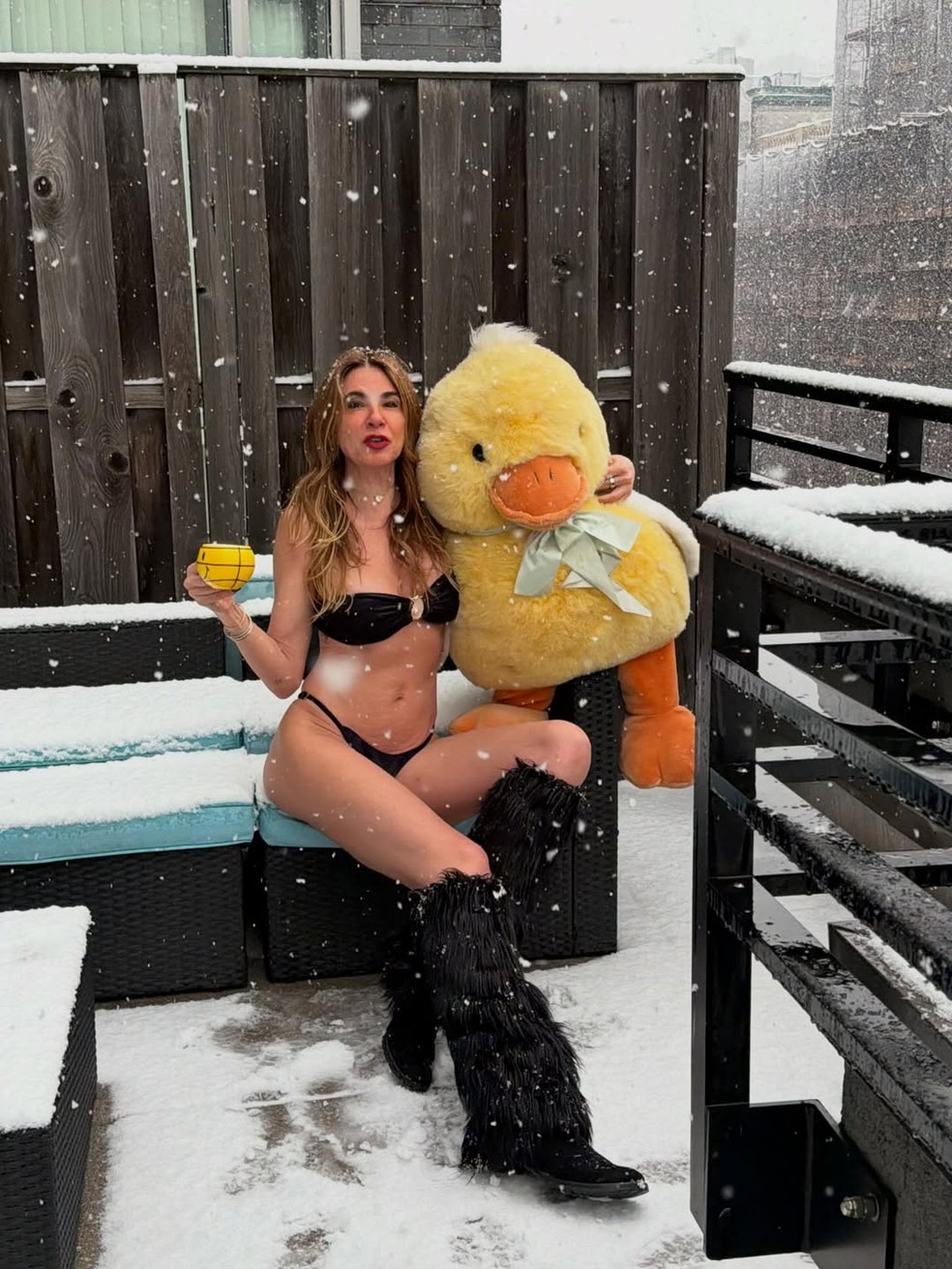 Luciana Gimenez faz ensaio de biquíni durante nevasca em Nova York — Foto: Reprodução / Instagram @lucianagimenez