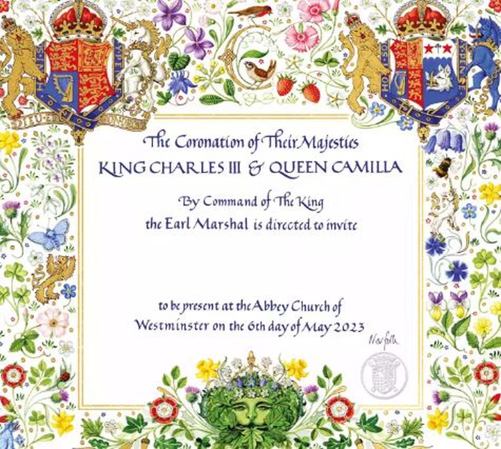 Convite para a coroação do rei Charles é divulgado pelo Palácio de Buckingham — Foto: reprodução/ people/ BUCKINGHAM PALACE