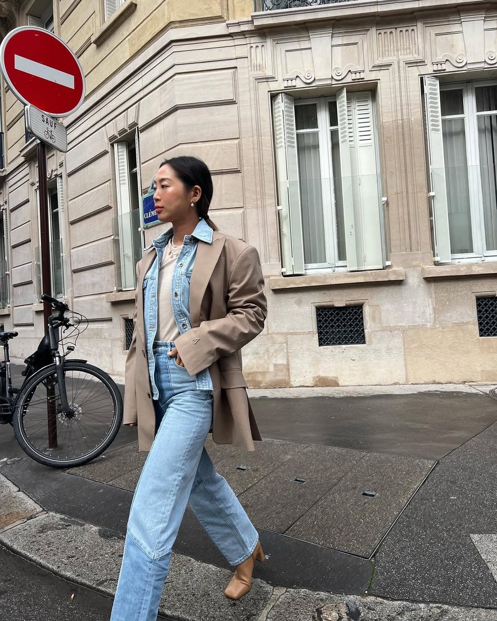 10 formas de usar jaqueta jeans no inverno — Foto: Reprodução/Instagram @aimeesong